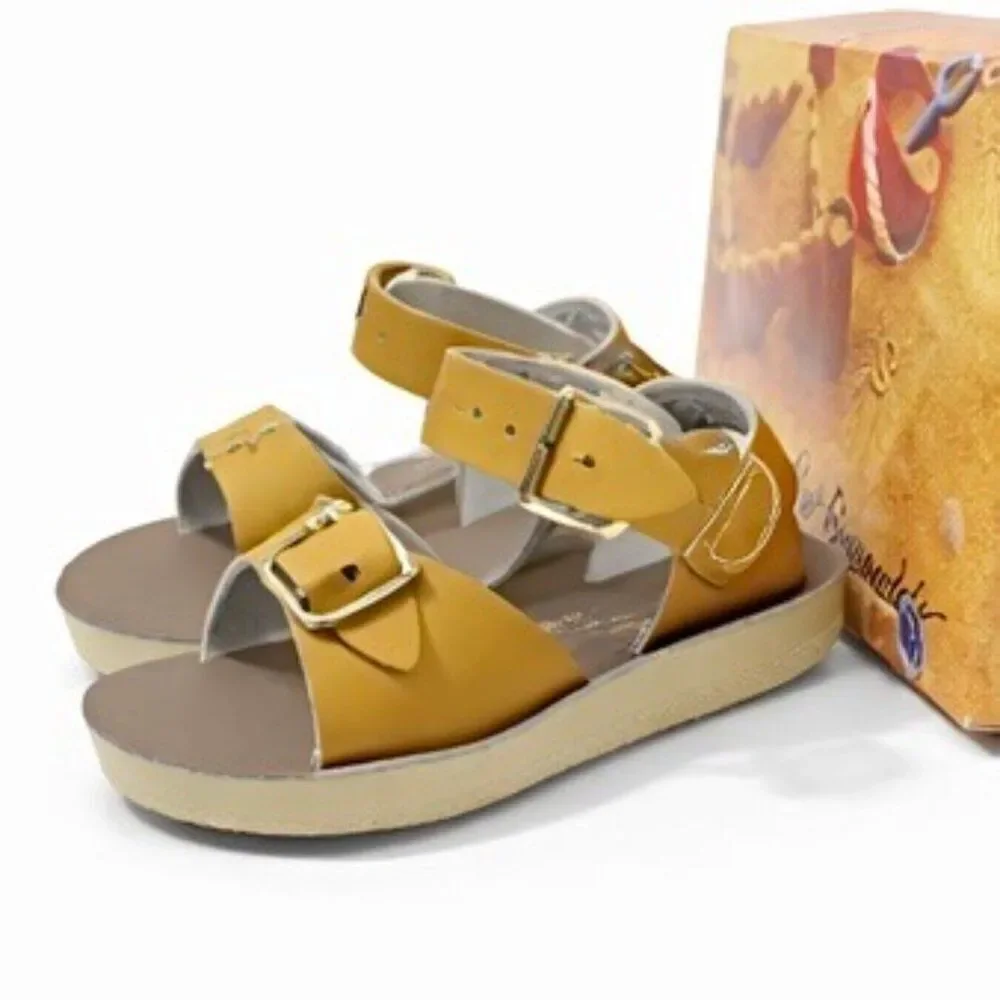 Salt Water Sun-San Surfer Leather Sandals Water Friendly Mustard Toddler Girls 5